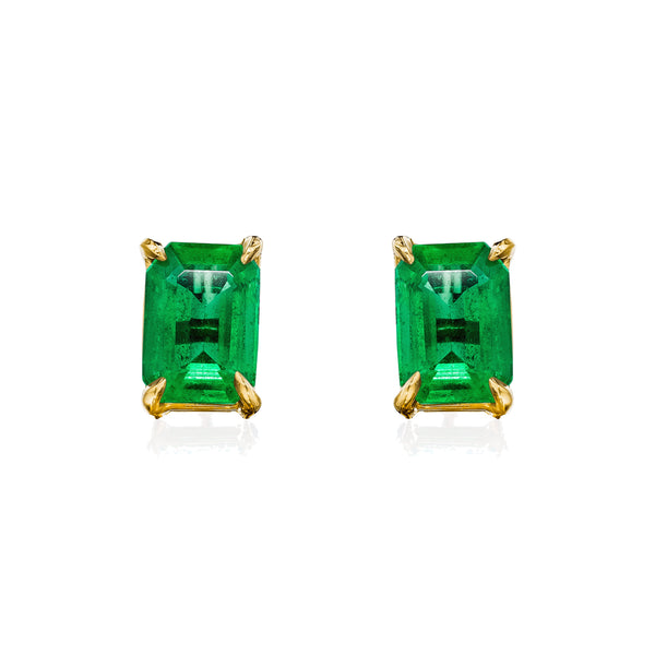 Emerald Cut Colombian Emerald Stud Earrings, 2 Carats