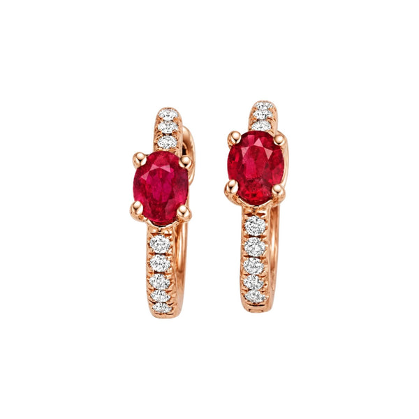 Oval Ruby and Pavé Diamond Huggies