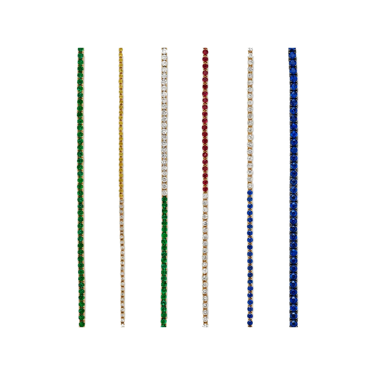 Custom diamond and gemstone tennis bracelets in 14k yellow gold