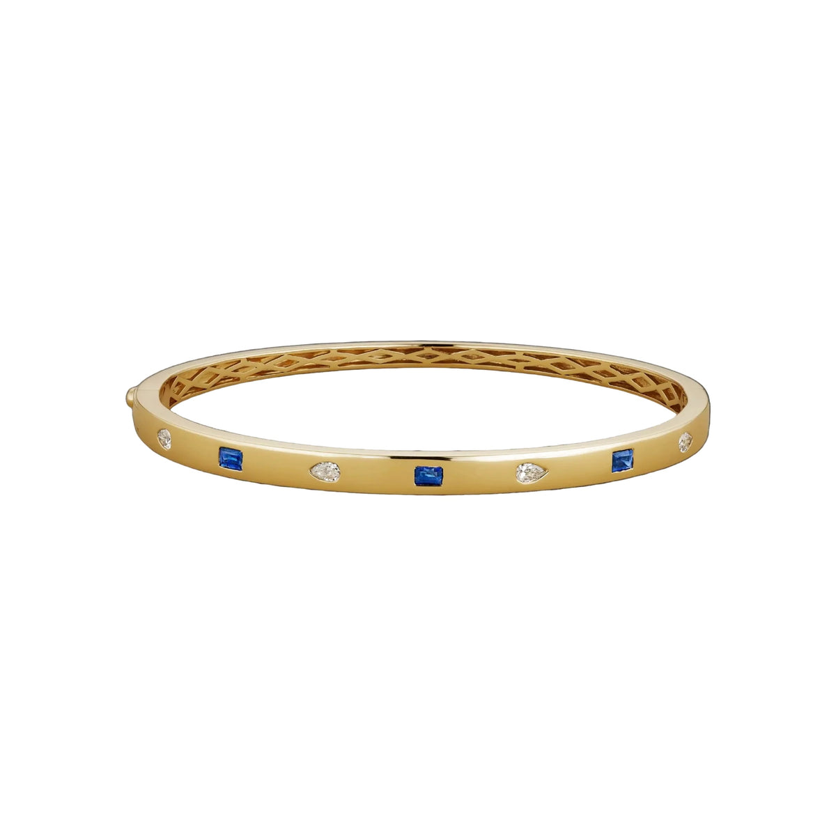 Sapphire and diamond glitter bangle in 14k yellow gold