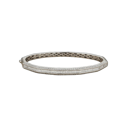 Baguette and pavé diamond bangle in 18k white gold