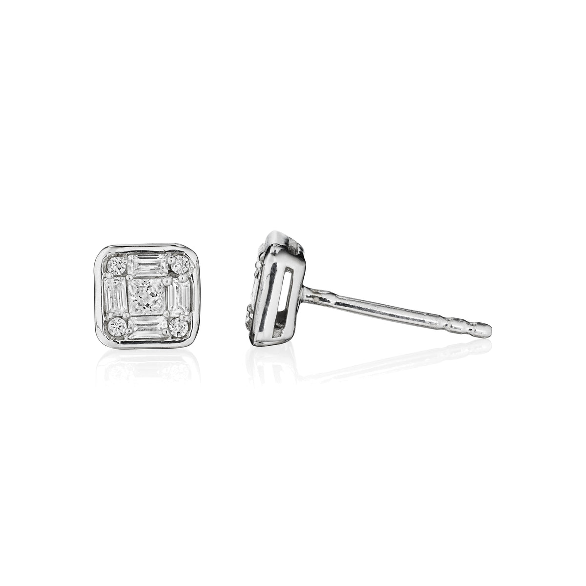 Order and Progress diamond earrings in 18k gold, side view