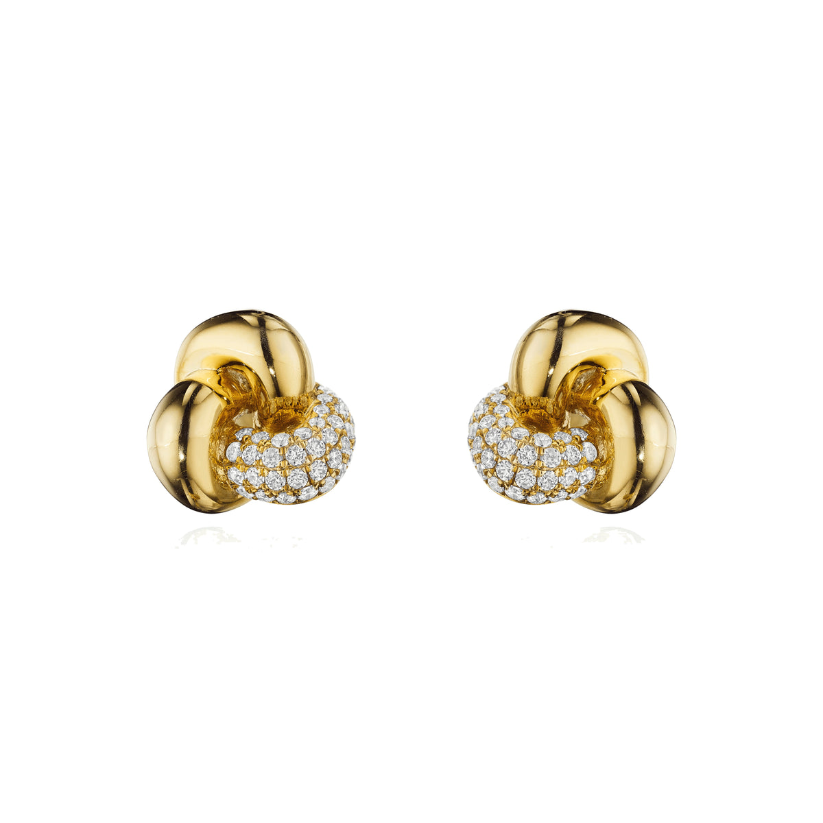 Trillium pavé diamond knot earrings in 18k yellow gold