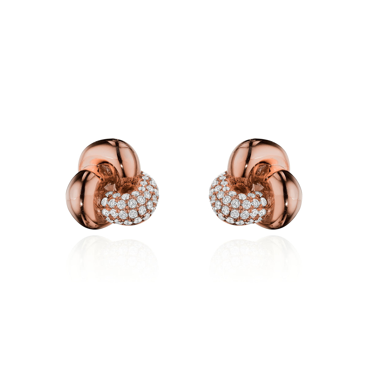 Trillium pavé diamond knot earrings in 18k rose gold