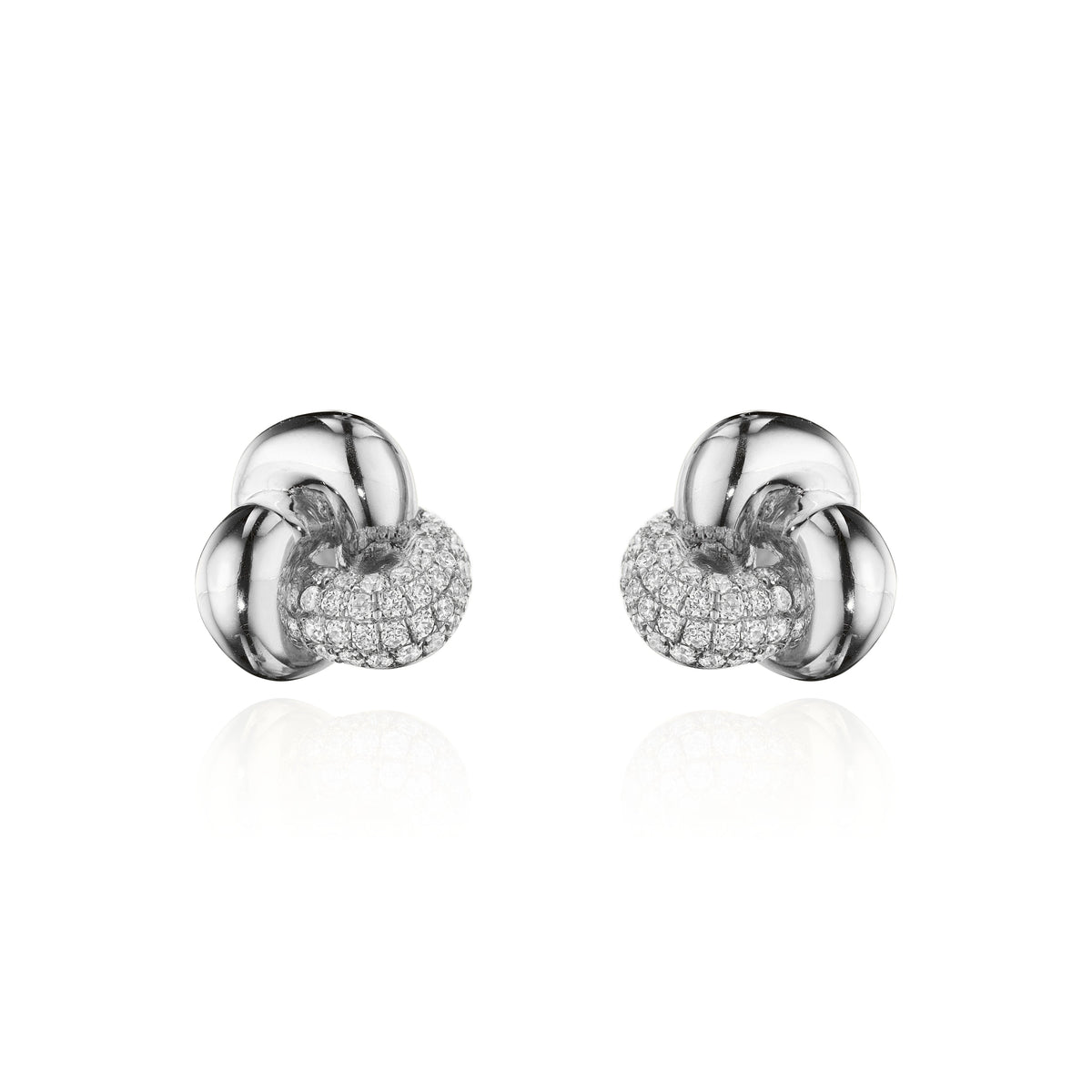 Trillium pavé diamond knot earrings in 18k white gold