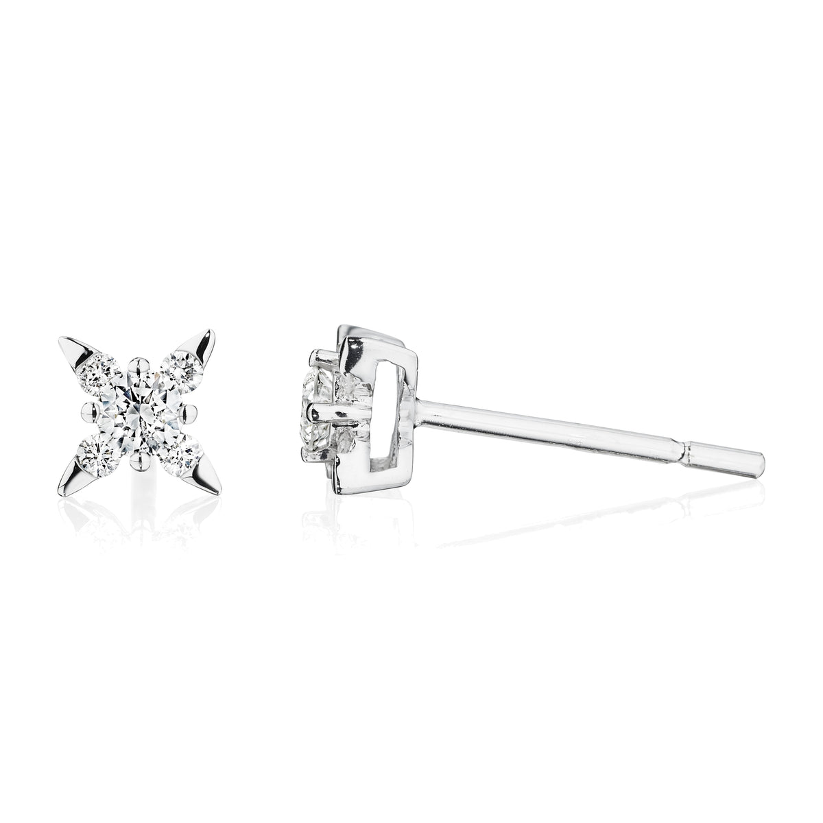 Shuriken diamond earrings in 18k white gold, side view