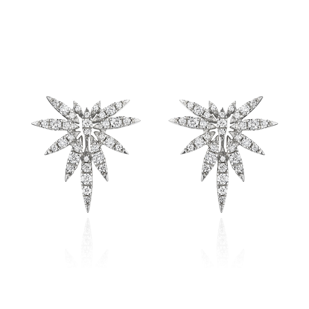 Phoenix diamond earrings in 18k gold, close-up