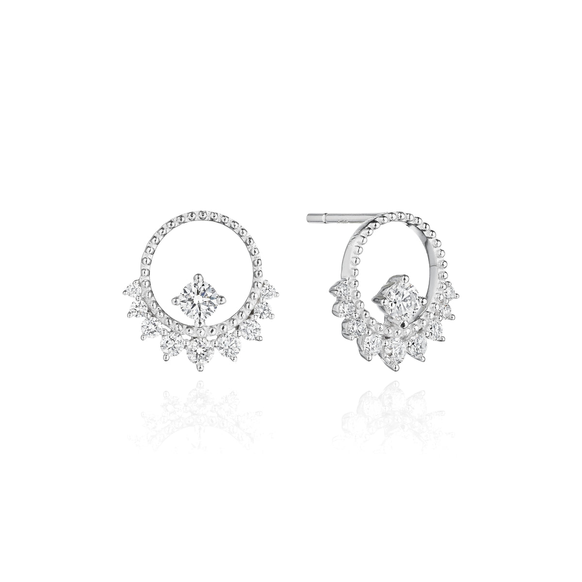 Mandala diamond earrings in 18k gold, side view