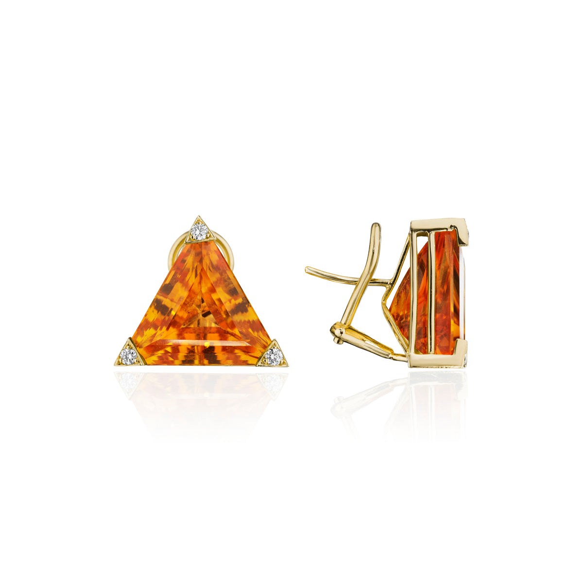 Ternion citrine and diamond earrings in 18k yellow gold, side view