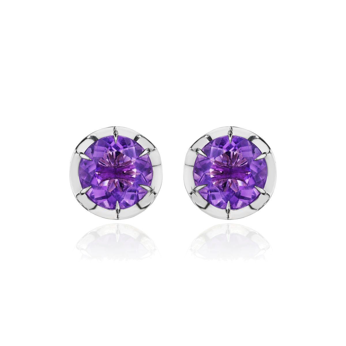 Amethyst burst stud earrings in 18k white gold