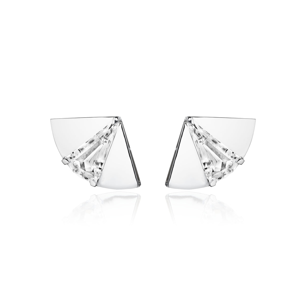 Crystal quartz fan earrings in 18k white gold