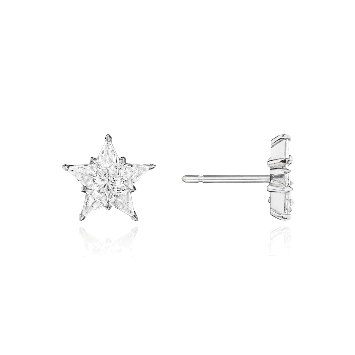 Brightest Star diamond stud earrings in platinum, side view