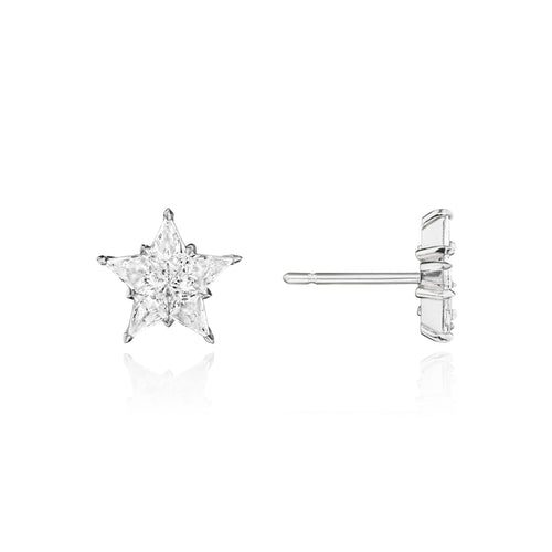Brightest Star diamond stud earrings in platinum, side view