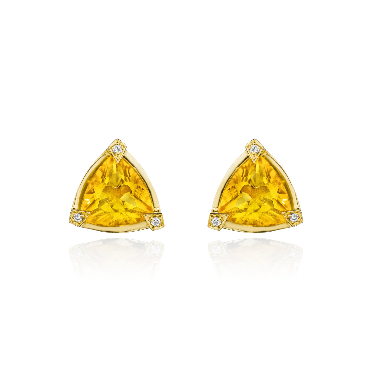 Citrine and Diamond Shield Stud Earrings