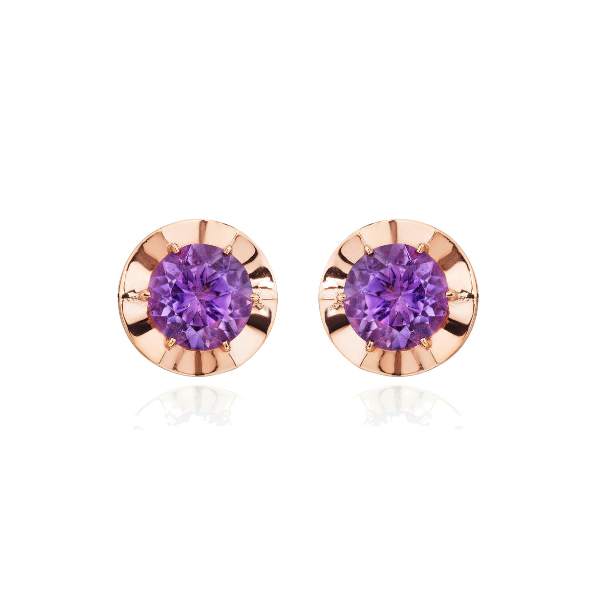 Amethyst burst stud earrings in 18k rose gold