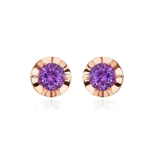 Amethyst burst stud earrings in 18k rose gold