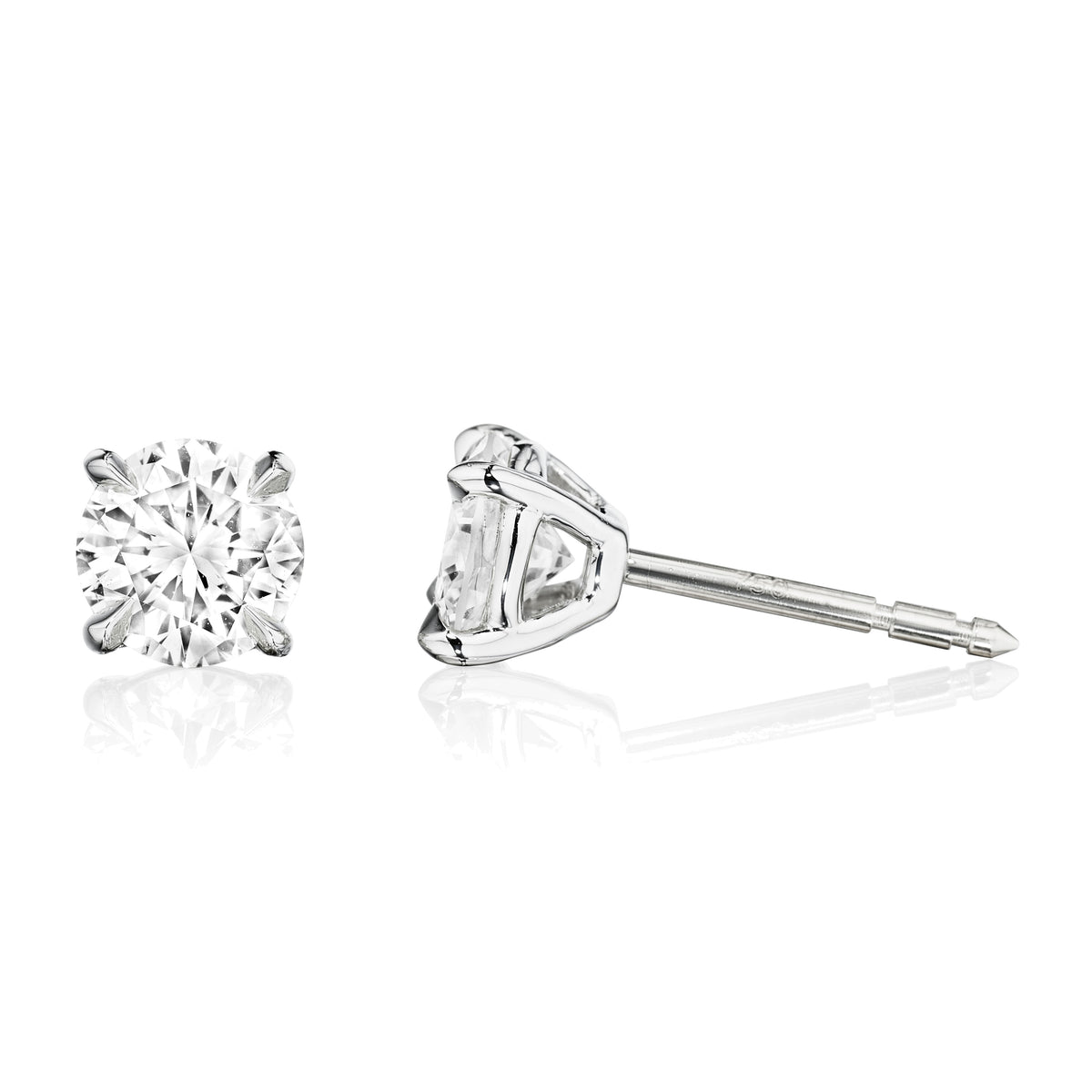 Point of Light diamond stud earrings, 1.4 carats total, side view