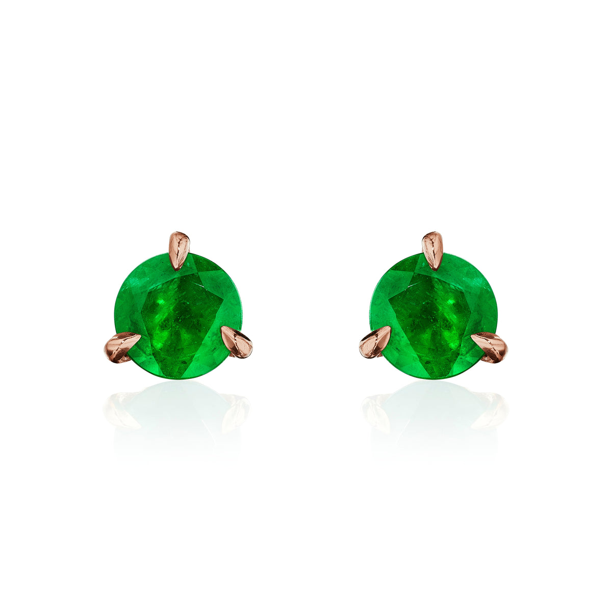 Round Colombian emerald stud earrings, 0.50 carat each, in 18k rose gold