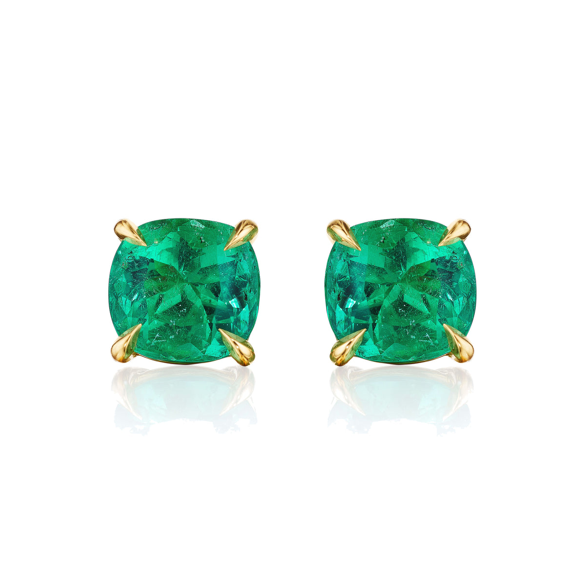 Cushion Colombian Emerald Stud Earrings, 4.91 Carats