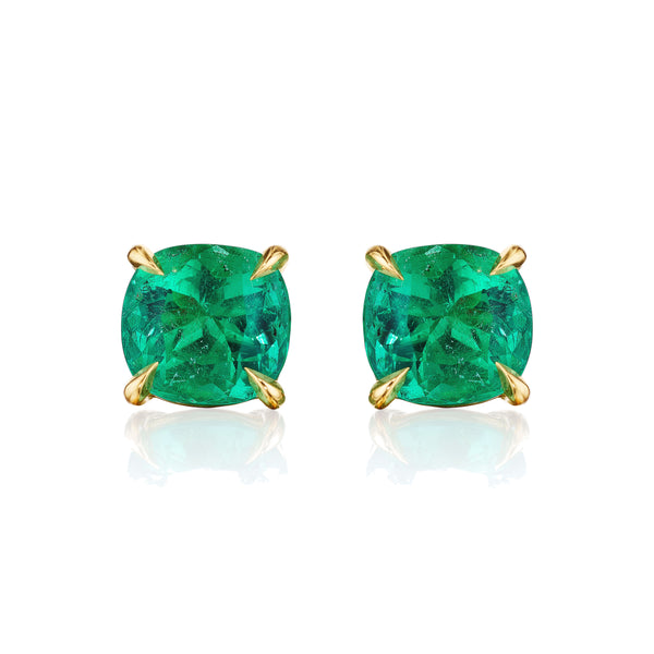 Cushion Colombian Emerald Stud Earrings, 4.91 Carats