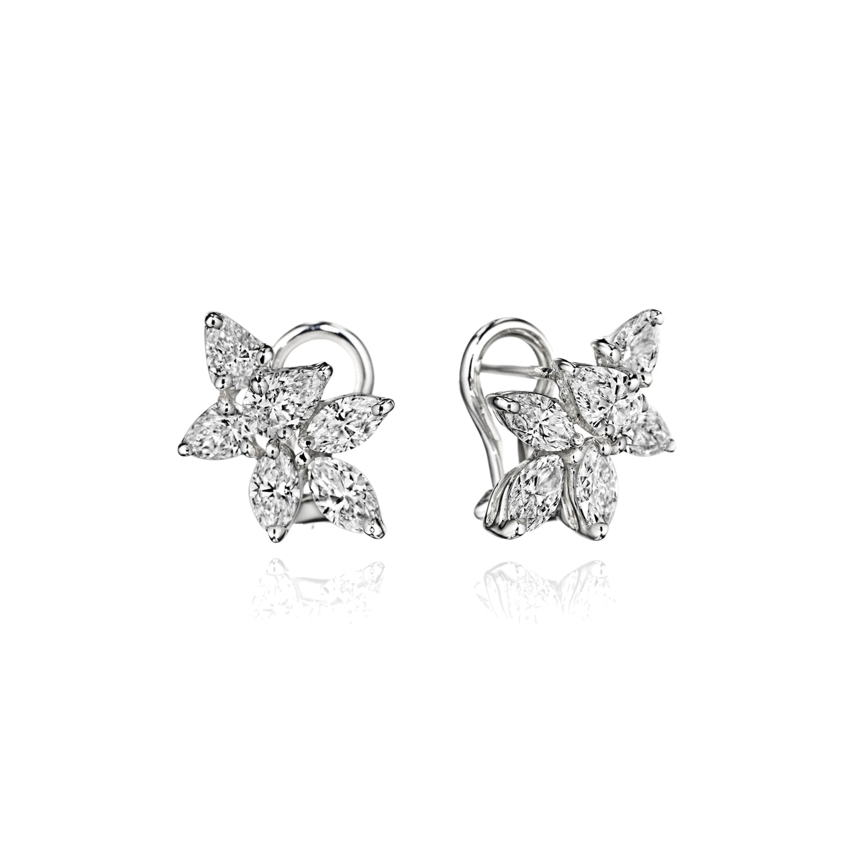 Marquise cluster diamond stud earrings in platinum
