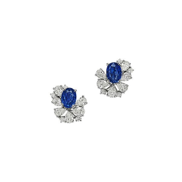 Oval Sapphire and Diamond Cluster Stud Earrings