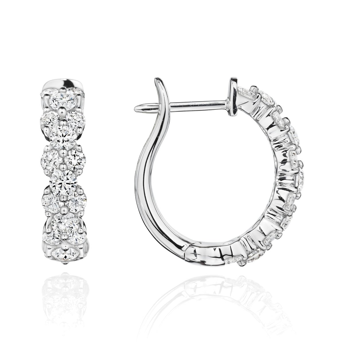 Athena diamond hoop earrings in 18k white gold, side view
