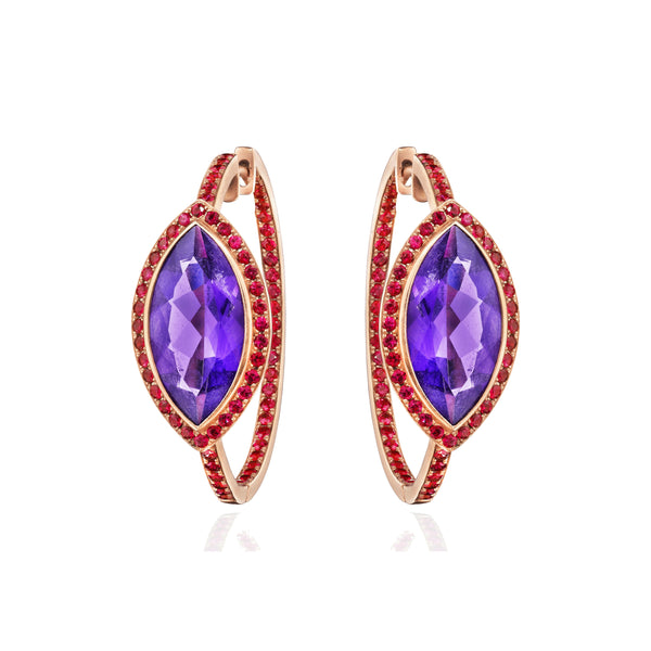 Amethyst & Ruby 18kt Rose Gold Hoops