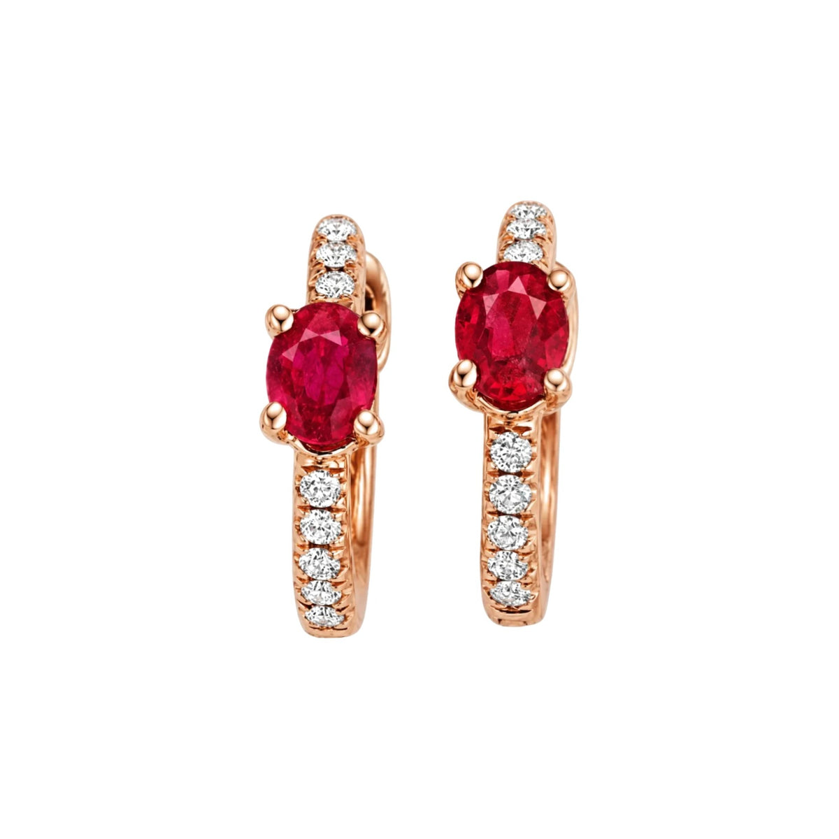 Oval Ruby and Pavé Diamond Huggies