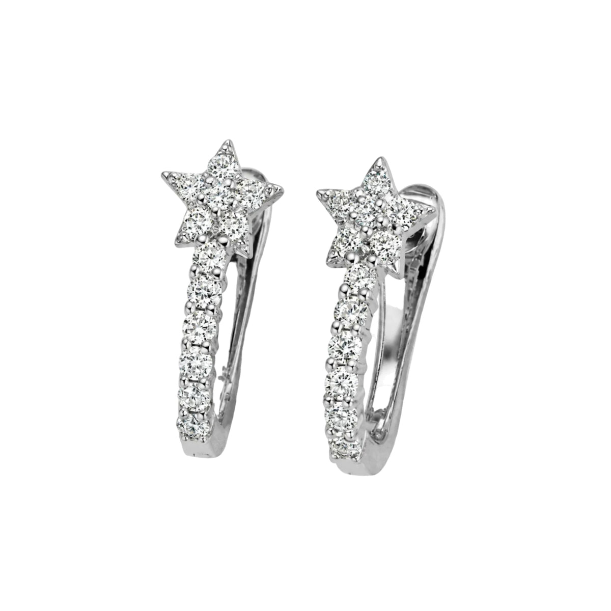 Star diamond huggies in 14k white gold