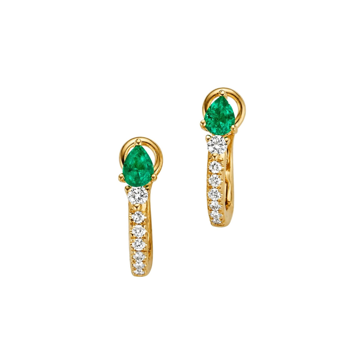 Pear Emerald and Diamond Huggies