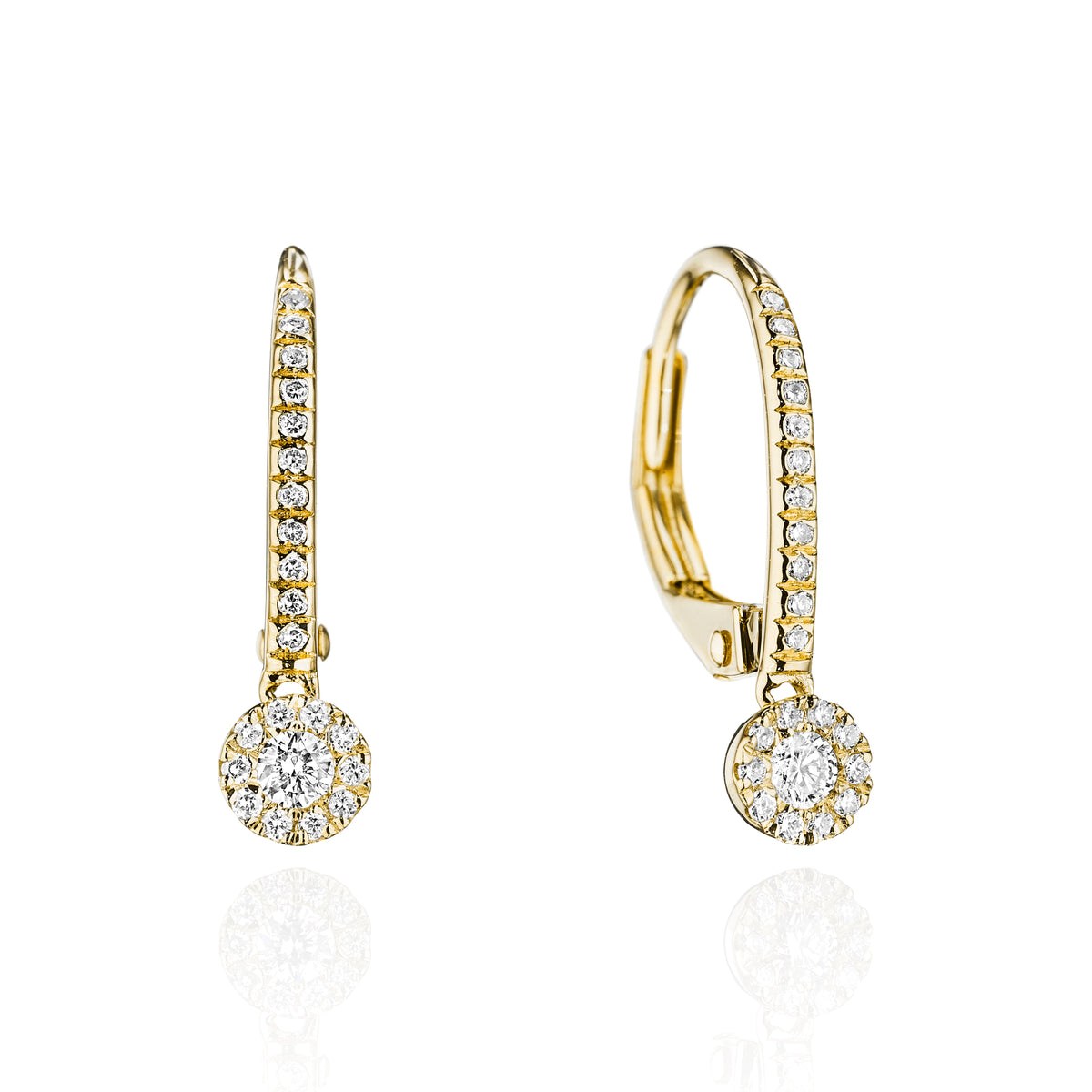 Countdown diamond drop earrings in 18k yellow gold, side view