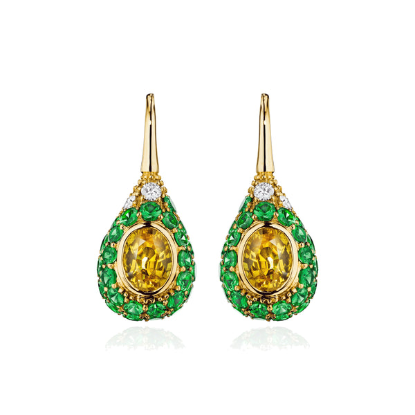 Yellow Sapphire, Tsavorite & Diamond Ear Drops