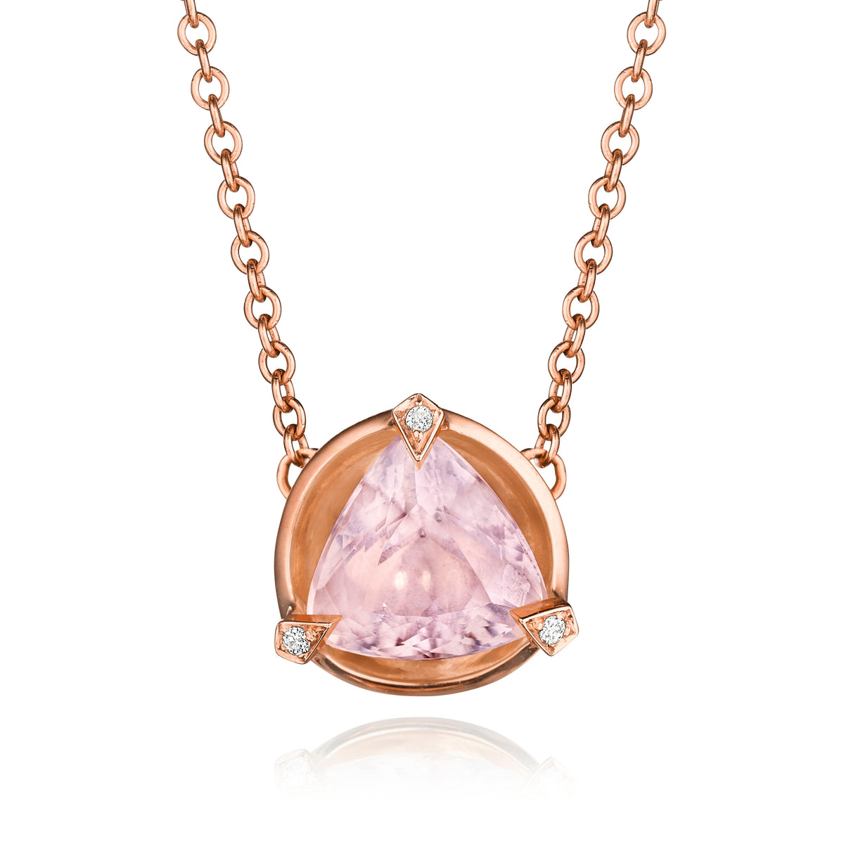 Morganite and diamond satellite pendant necklace in 18k rose gold