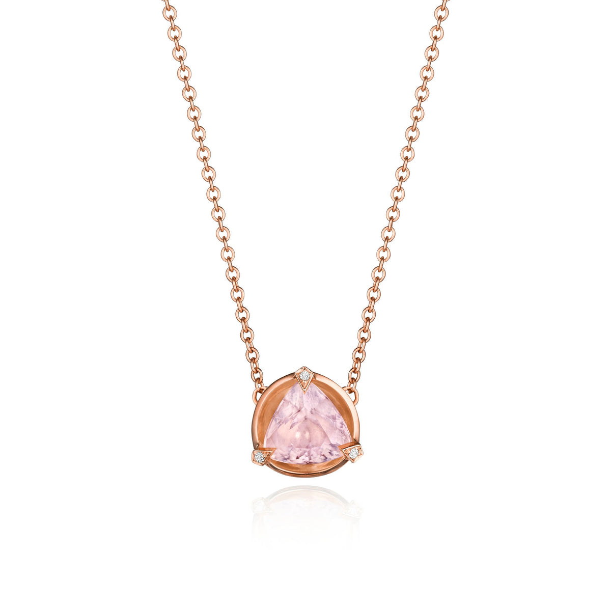 Morganite and diamond satellite pendant necklace in 18k rose gold, full length