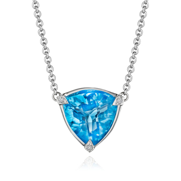 Swiss Blue Topaz and Diamond Shield Necklace