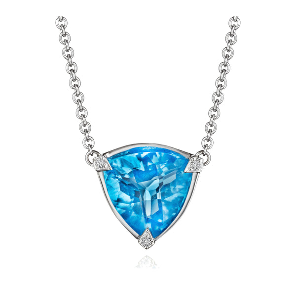 Swiss Blue Topaz and Diamond Shield Necklace
