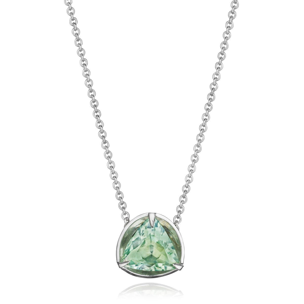 Prasiolite satellite pendant necklace in 18k white gold, full length