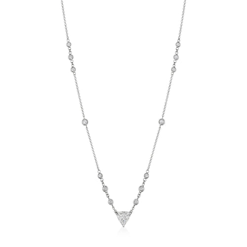 Bespoke trillion diamond pendant necklace in platinum, full length
