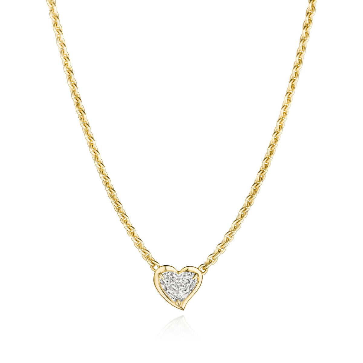 Gesture of Love heart diamond pendant necklace in 18k yellow gold, full length