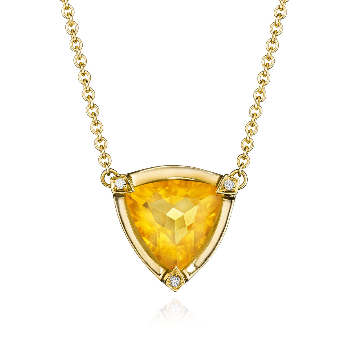 Citrine and diamond shield pendant necklace in 18k yellow gold