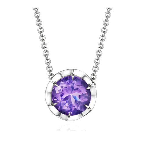 Amethyst burst pendant necklace in 18k white gold