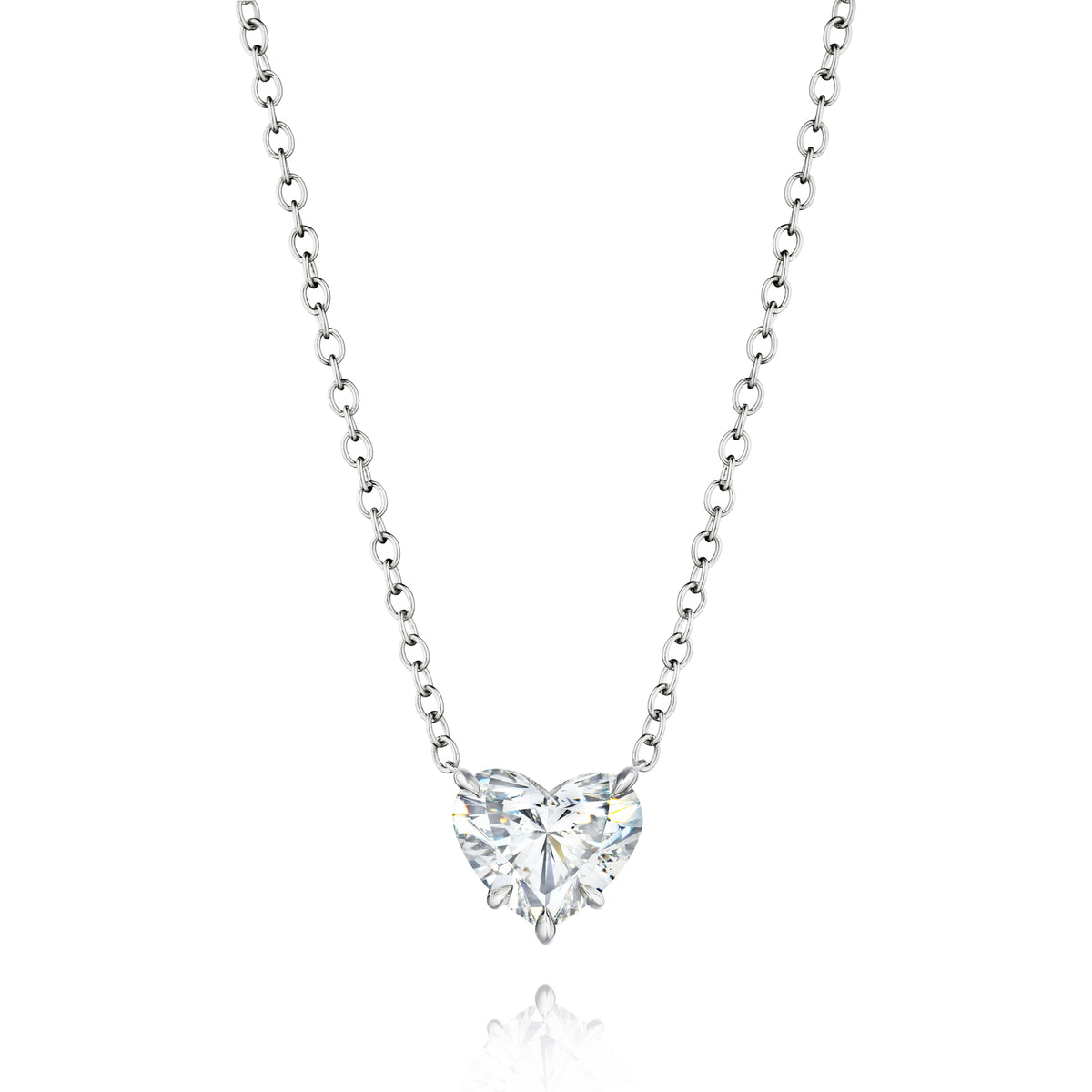 1.6 carat heart shape diamond pendant necklace in platinum, full length
