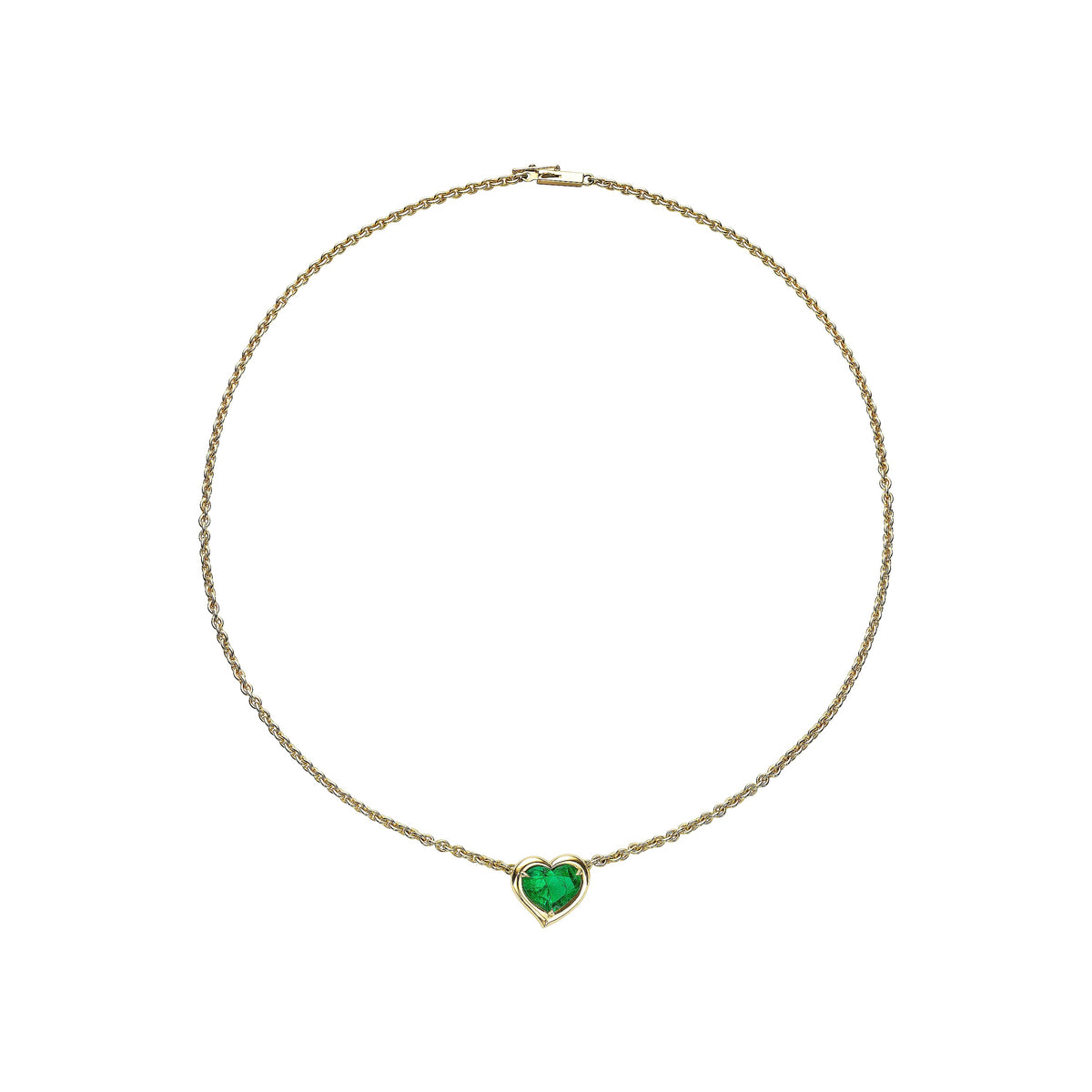 2.54 carat Colombian emerald heart pendant necklace in 18k yellow gold
