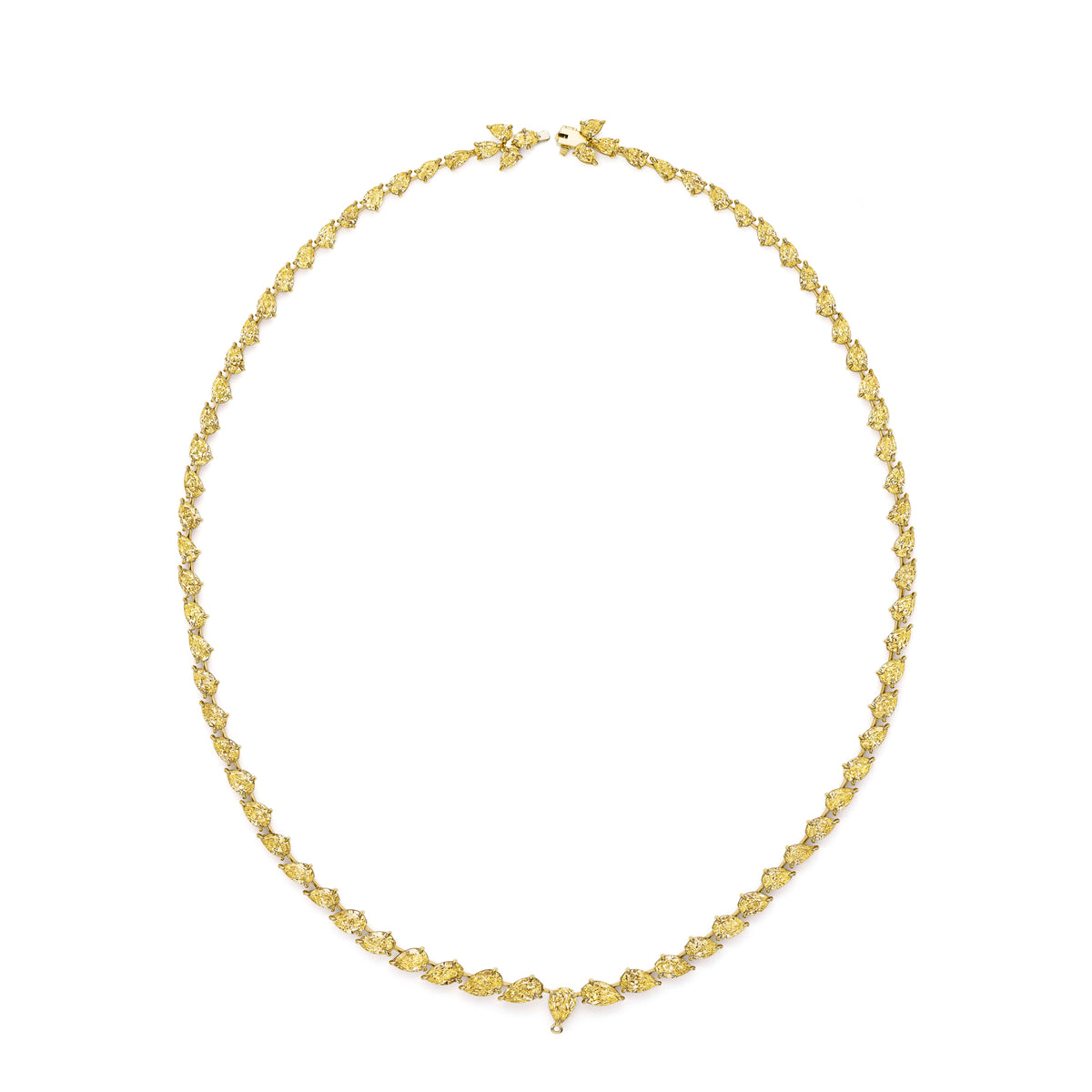 Fancy yellow diamond rivière necklace in 18k yellow gold, pear-shaped diamonds