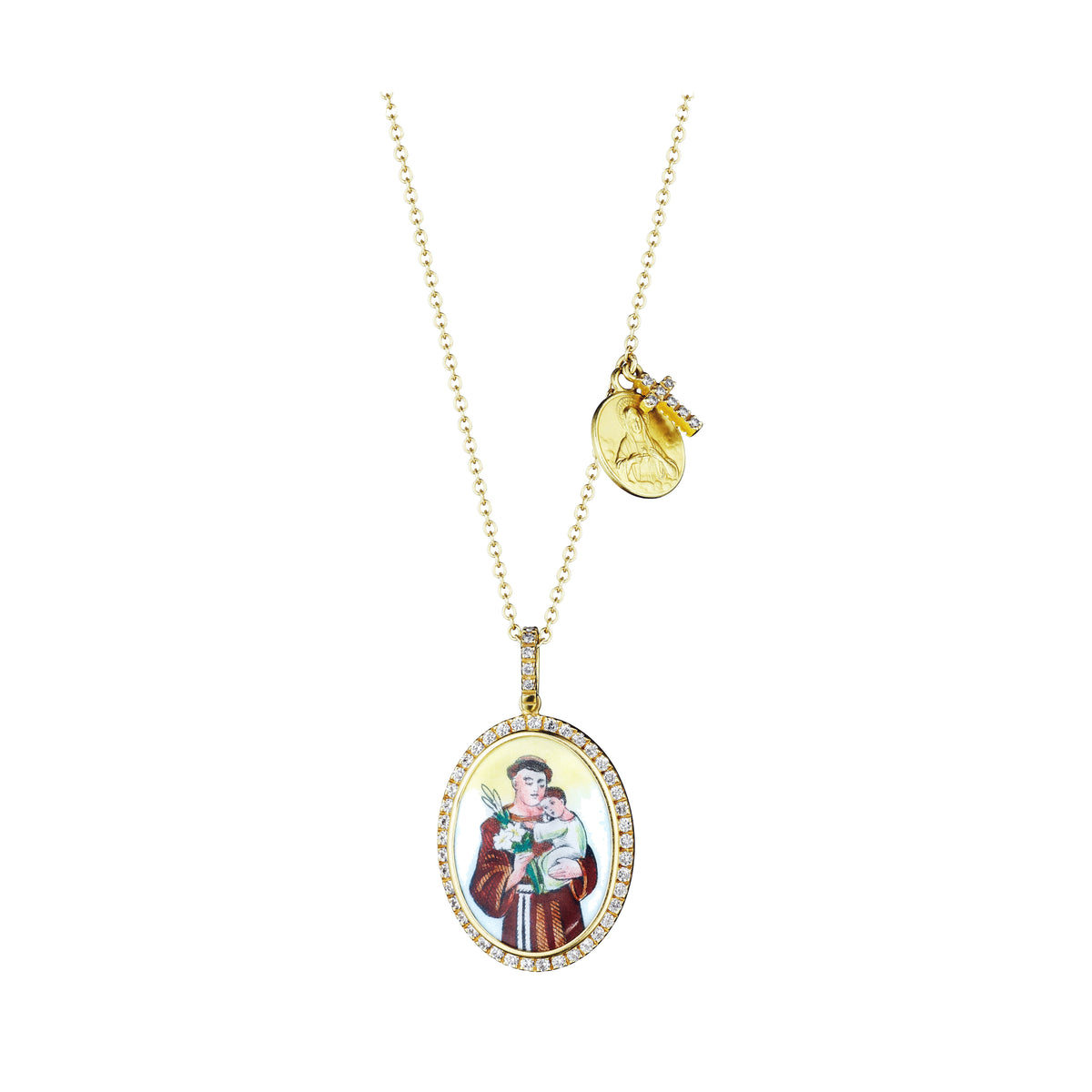 Santo Antônio (Saint Anthony) enamel medallion necklace in 18k yellow gold