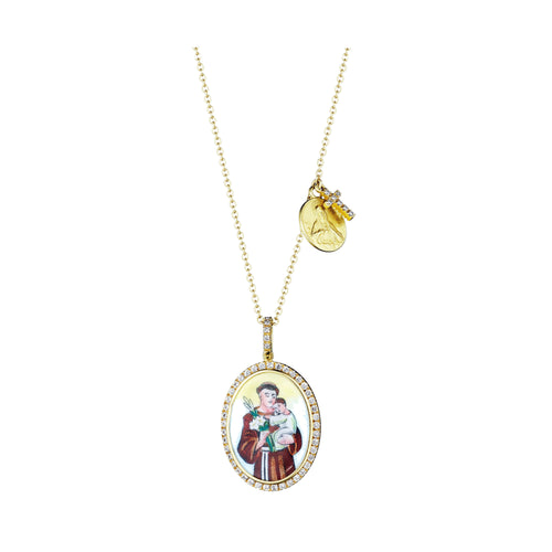 Santo Antônio (Saint Anthony) enamel medallion necklace in 18k yellow gold