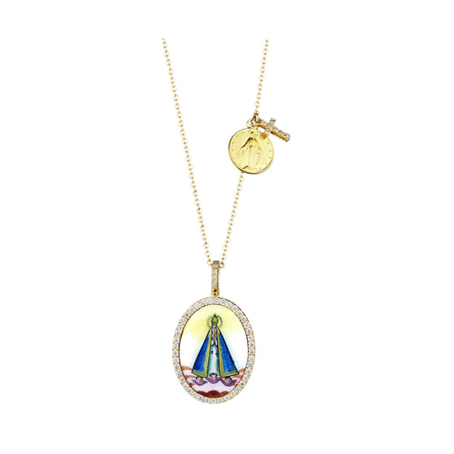 Antique Nossa Senhora de Nazaré Enamel Medallion