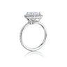 Custom Cushion Cut Diamond Brilliant with Pave Halo and Band, side view, by Marina Fragoso