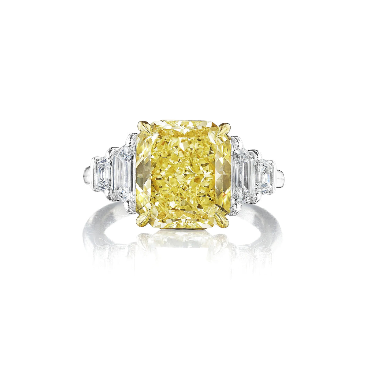 Custom radiant cut yellow diamond engagement ring